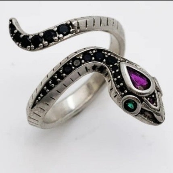 925 STERLING SILVER CRYSTAL DIAMOND RUBY & EMERALD CZ ADJUSTABLE SNAKE RING☆NEW - Picture 3 of 4